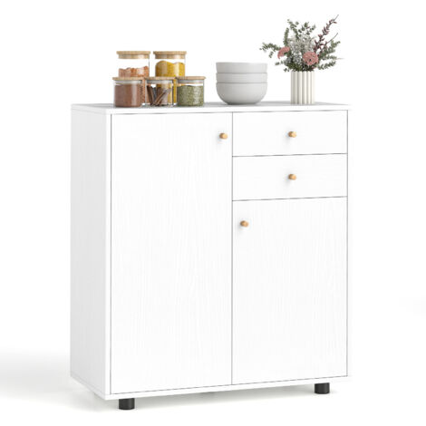 COSTWAY Kitchen Sideboard Buffet Cabinet Coffee Bar Cabinet w/2 Drawers-White (1/5)