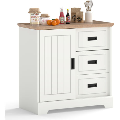 COSTWAY Farmhouse Sideboard Buffet Cabinet Kitchen Storage Cabinet-Ivory (1/5)