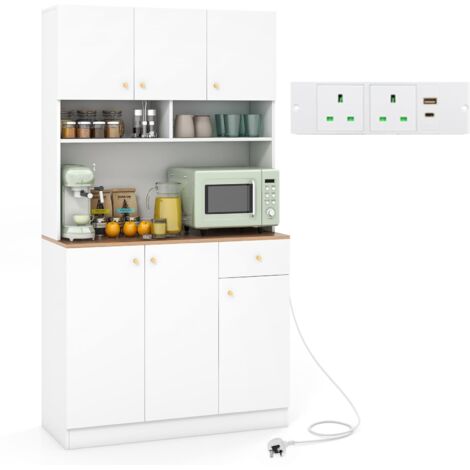 COSTWAY 180cm Tall Pantry Cabinet Kitchen Cabinet Freestanding Buffet Cupboard