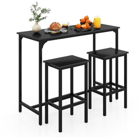 COSTWAY 3-Piece Dining Table Set 47.5” Counter-Height Kitchen Table-Black (1/5)