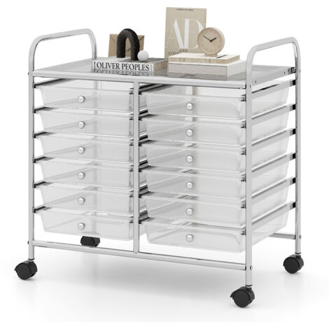 COSTWAY 12 Drawers Multi-Purpose Utility Cart Storage Rolling Cart-Transparent (1/5)