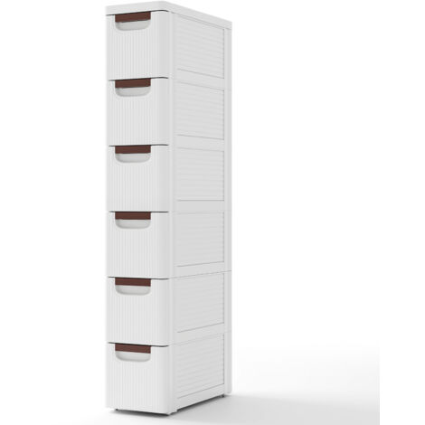 COSTWAY 6 Drawer Tall Storage Cabinet with 4 Wheels 42x19x109cm White
