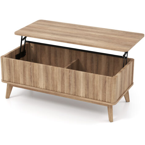 COSTWAY Fluted Lift Top Coffee Table 110CM Rectangle Wooden Center Table Brown
