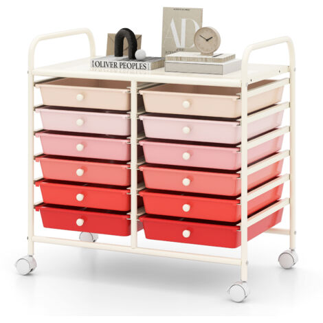 COSTWAY 12 Drawers Multi-Purpose Utility Cart Storage Rolling Cart-Gradient Pink (1/5)