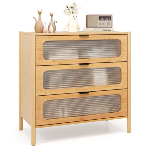 COSTWAY 3-Drawer Dresser Mid Century Modern Chest of Drawers-Natural (1/5)