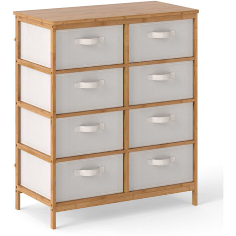 COSTWAY 8-Drawer Dresser Bamboo Storage Tower w/Foldable Fabric Drawers-Beige (1/5)