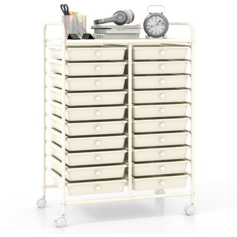 COSTWAY 20 Drawer Rolling Storage Cart Home Office Storage Organizer-White (1/5)
