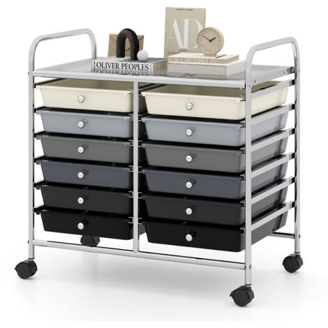 COSTWAY 12 Drawers Multi-Purpose Utility Cart Storage Rolling Cart-Gradient Gray (1/5)