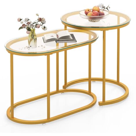 COSTWAY Set of 2 Round Nesting Coffee Table Accent Stacking Side Tables Space-saving