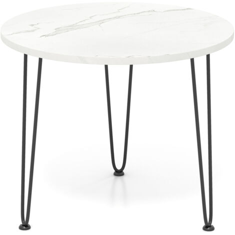 COSTWAY Round Coffee Table Small Faux Marble Accent Table-White (1/5)