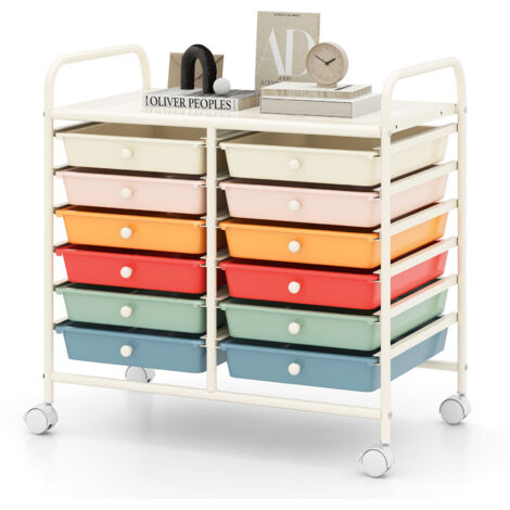 COSTWAY 12 Drawers Multi-Purpose Utility Cart Storage Rolling Cart-Macaron (1/5)