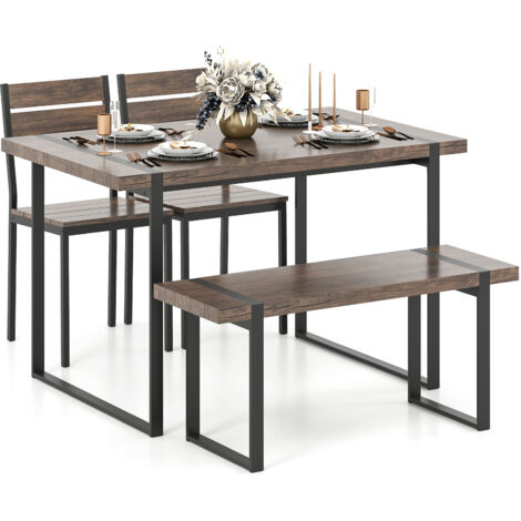 COSTWAY 4-Piece Dining Table Set for 4 Wooden Rectangular Kitchen Table-Grey