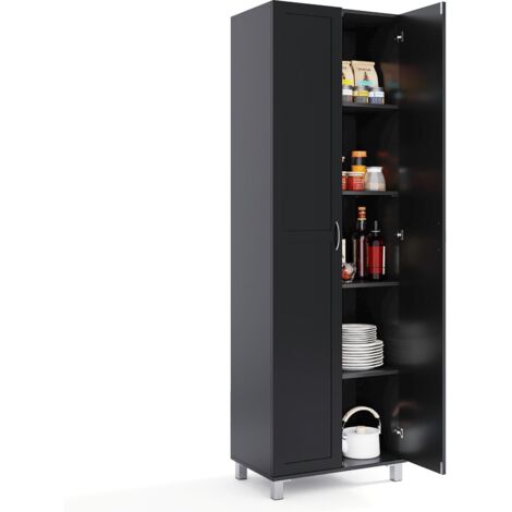 COSTWAY Double Door Tall Storage Cabinet Freestanding Pantry Cabinet-Black
