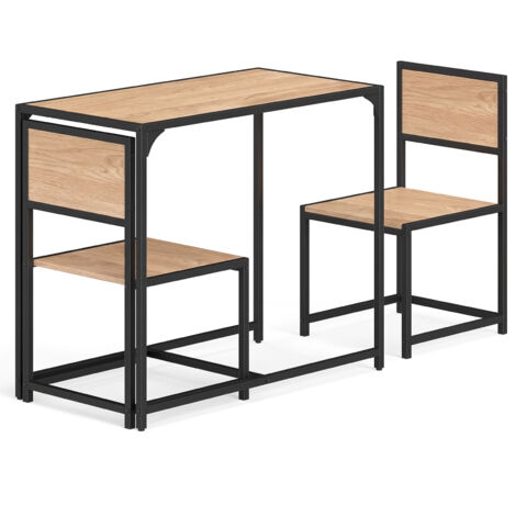 COSTWAY 3 Piece Dining Table Set Industrial Rectangular Kitchen Table-Natural (1/5)