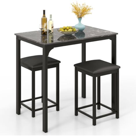 COSTWAY Counter-height Dining Table Set 3-Piece Bar Table Set w/1 Table Black
