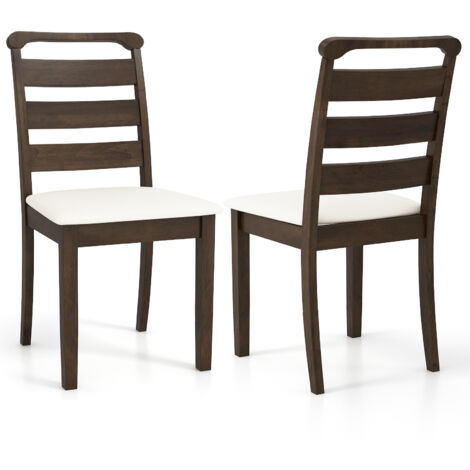COSTWAY Modern Dining Chair Set of 2 Upholstered Farmhouse Chairs-Walnut (1/5)