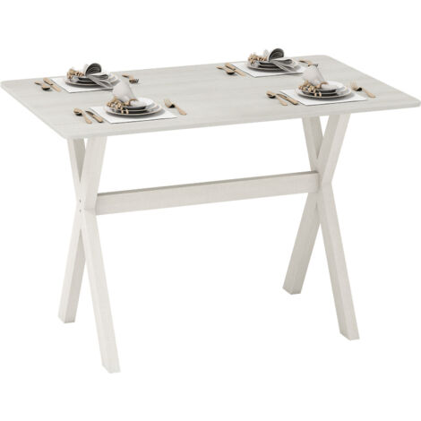 COSTWAY Modern Dining Table Wooden Kitchen Table with X-shaped Frame-White