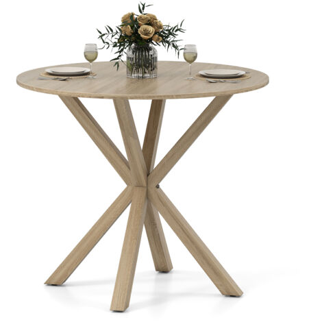 COSTWAY 90CM Wood Dining Table Round Kitchen Table for 2-4 People-Brown