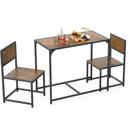COSTWAY 3 Piece Dining Table Set Industrial Rectangular Kitchen Table-Brown (1/5)