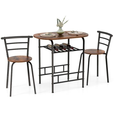 COSTWAY Small Table and 2 Chairs 3PCS Bar Kitchen Dining Breakfast Furniture Set W/Shelf (1/5)
