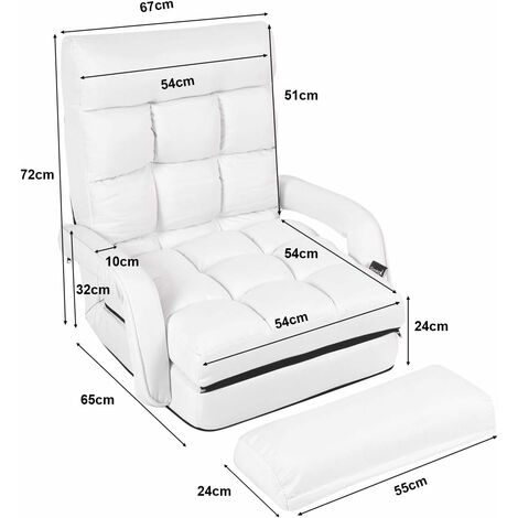 COSTWAY Adjustable Folding Lazy Sofa Bed with Armrests and Pillow, Convertible Floor Armchair Sofa Seat for Home Office, Easy-to-Clean (White)