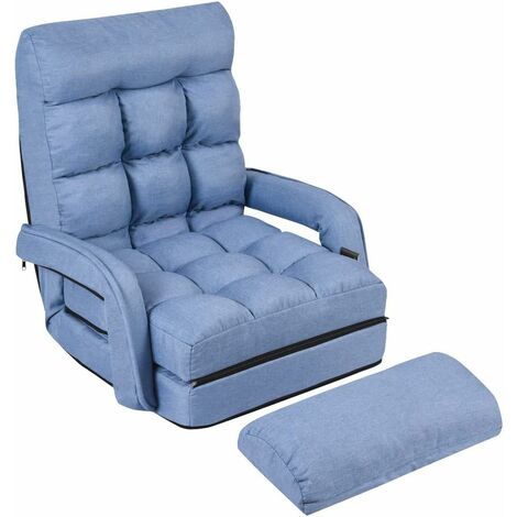 COSTWAY Adjustable Folding Lazy Sofa Bed with Armrests and Pillow, Convertible Floor Armchair Sofa Seat for Home Office, Easy-to-Clean (Blue)