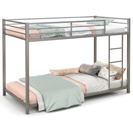 COSTWAY Metal Bunk Bed Low Profile Single Over Single Bunk Beds w/Ladder-Sliver (1/5)