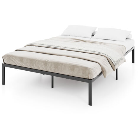 COSTWAY Double Size Metal Bed Frame 30CM Platform Bed-Black (1/5)