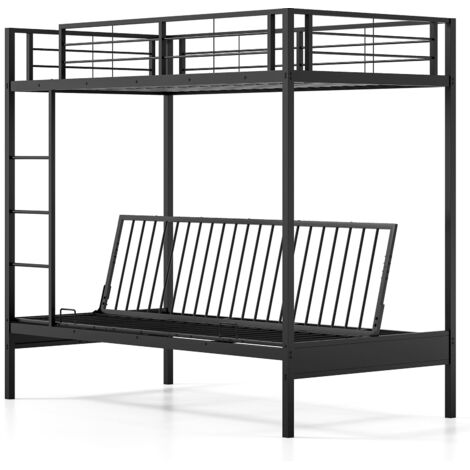 COSTWAY Single Over Futon Bunk Bed Convertible Couch and Bed w/Ladder-Black