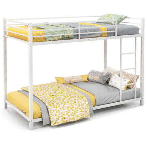 COSTWAY Metal Bunk Bed Low Profile Single Over Single Bunk Beds w/Ladder-White