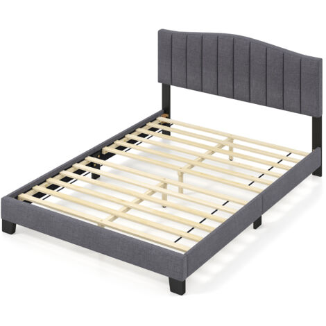 COSTWAY Modern Upholstered Bed Frame Double Size Platform Bed-Grey (1/5)
