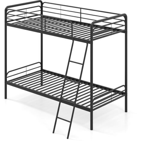 COSTWAY Metal Bunk Bed Heavy Duty Single Over Single Bunk Bed w/Ladder-Black (1/5)