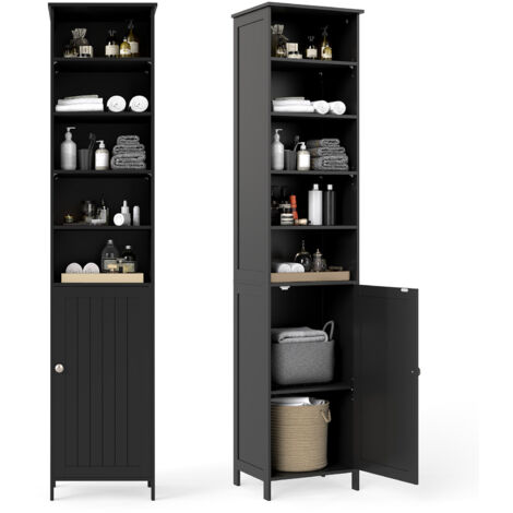 COSTWAY Bathroom Tall Cabinet Slim Freestanding Storage Organizer-Black