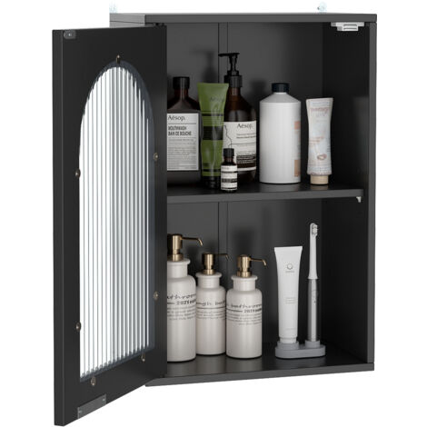 COSTWAY Bathroom Wall Cabinet Medicine Cabinet with Tempered Glass Door-Black