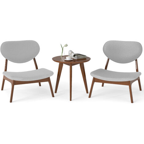 COSTWAY Lamb Velvet Fabric Upholstered Accent Chairs Set of 2 w/Side Table Grey (1/5)