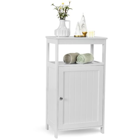 COSTWAY Bathroom Floor Cabinet Single Door Floor Cabinet with Shelf-White (1/5)