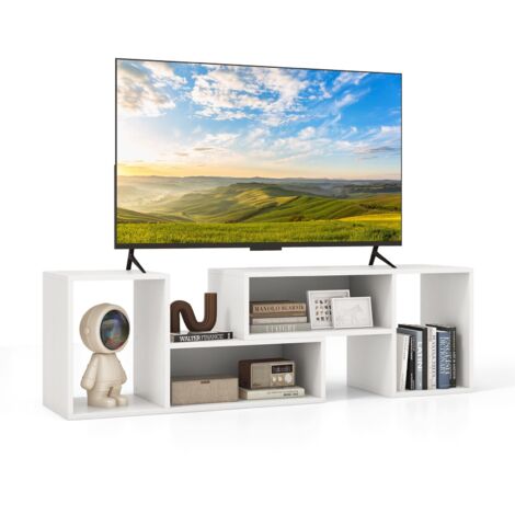 COSTWAY 2-Piece Console TV Stand Modern Minimalist Entertainment Center White