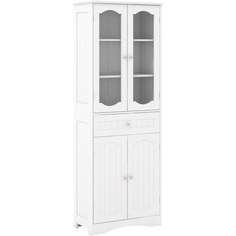 COSTWAY 160cm Tall Bathroom Storage Cabinet Freestanding Linen Cabinet-White (1/5)