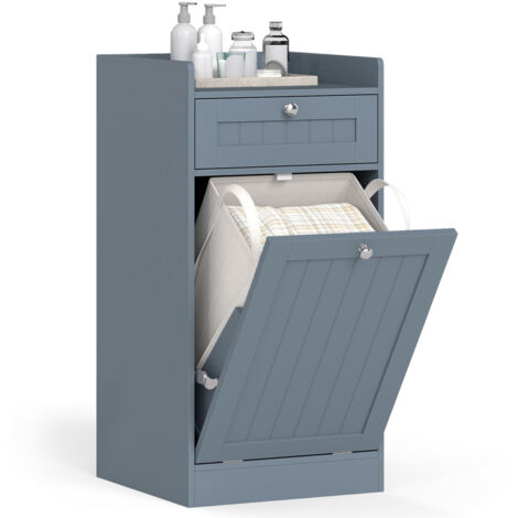 COSTWAY Tilt-Out Laundry Cabinet Bathroom Storage Cabinet with Drawer-Grey (1/5)