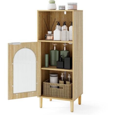 COSTWAY Bathroom Floor Cabinet Wood Side Storage Organizer w/Shelf-Natural (1/5)