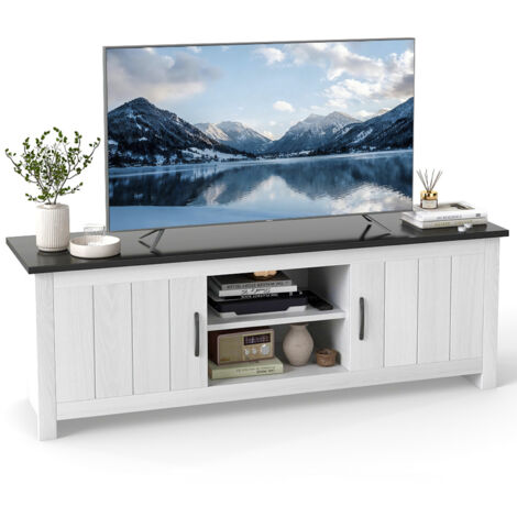 COSTWAY 57” TV Console Table 2 Doors TV Stand for TVs up to 65” Black (1/5)