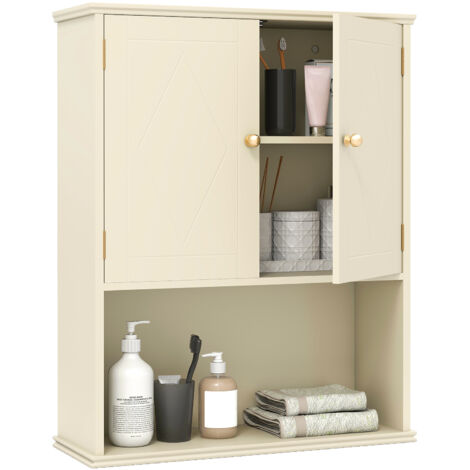 COSTWAY Bathroom Wall Cabinet 2-Door Wall Mounted Medicine Cabinet-White (1/5)