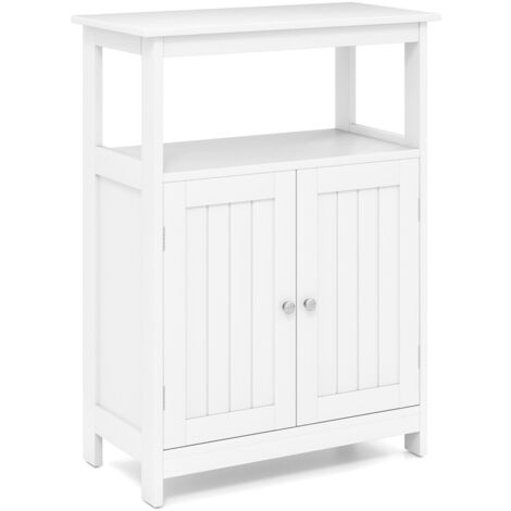 COSTWAY Freestanding Storage Organizer Bathroom Floor Cabinet w/2 Doors-White (1/5)