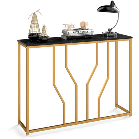 COSTWAY Gold Console Table 110 cm Modern Entryway Table-Black
