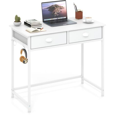 COSTWAY Computer Desk Space Saving Home Office Desk w/2 Fabric Drawers-White