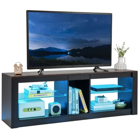 COSTWAY TV Stand w/ LED Light for 65" Modern Media Console Table w/Shelves (1/5)