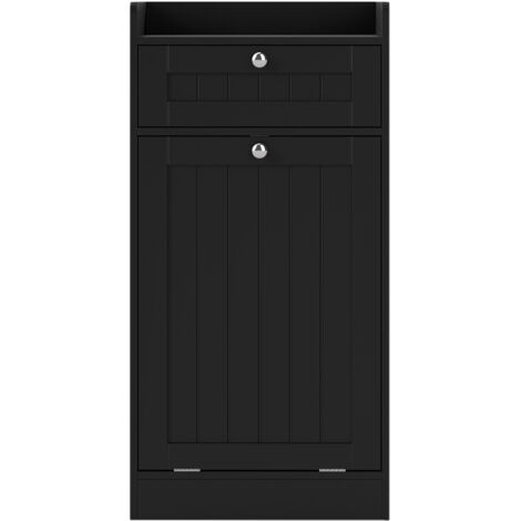 COSTWAY Tilt-Out Laundry Cabinet Bathroom Storage Cabinet with Drawer-Black (1/5)