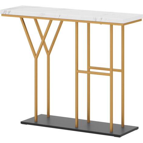 COSTWAY 100 CM Console Table 2-Tier Faux Marble Entryway Table-White (1/5)