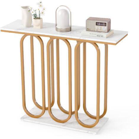 COSTWAY 100 CM Console Table Faux Marble Entryway Table-White (1/5)