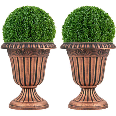 COSTWAY 46cm Tall Vintage Planters Set of 2 Urn Plastic Flower Pots-Bronze (1/2)